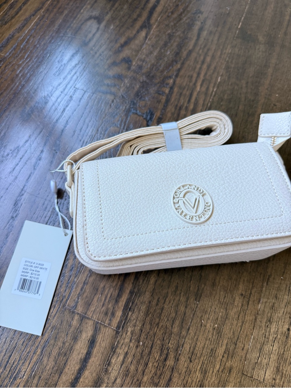 Valentino Orlandi  Cream Pebbled Leather Crossbody Wallet